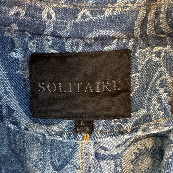 Solitaire Paisley Denim Blazer Jacket Size L Blue Western Boho Tailored Jacket - Picture 9 of 11